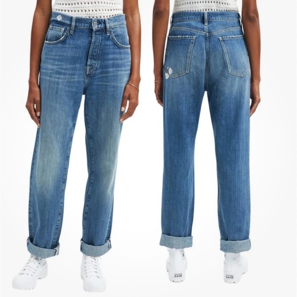 7 For All Mankind Floral Embroidered Denim Jeans - Picture 2 of 15